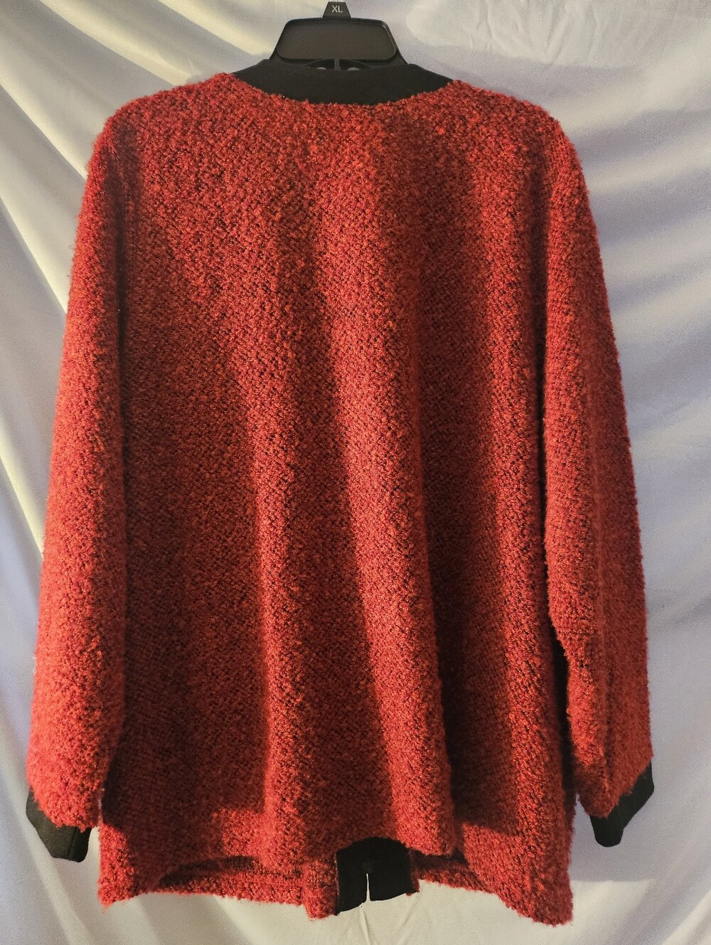 Cathy Daniels Womens Jacket/sweater Red Black Full Zip Pockets Collarless Xl - Picture 3 of 7